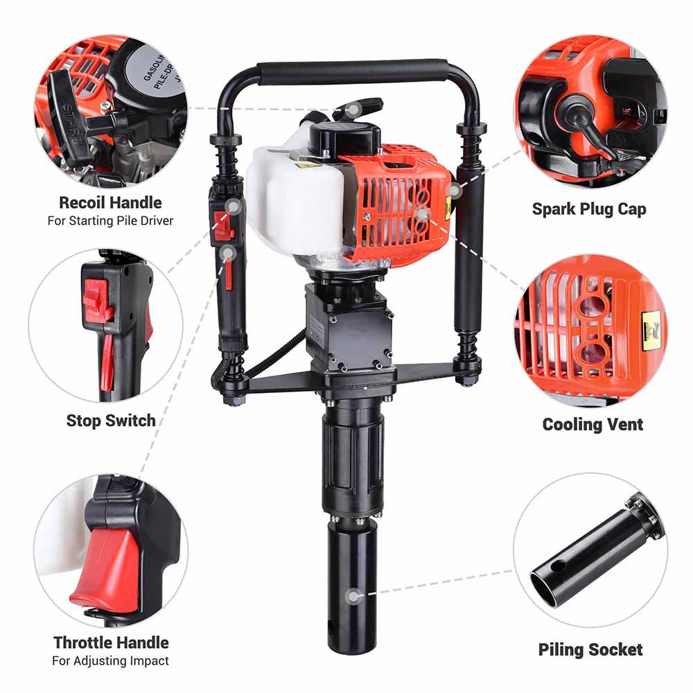 Yescom 900W 32.7cc 2-stroke T-Posts Gas Powered Petrol Pile Driver w/ EPA