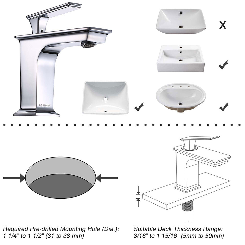 Aquaterior Bathroom Sink Faucet 1-Handle Cold & Hot, 6.7H