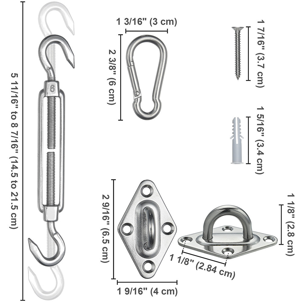 Yescom Triangle Sun Shade Sail Hardware Kit Stainless Steel, 6