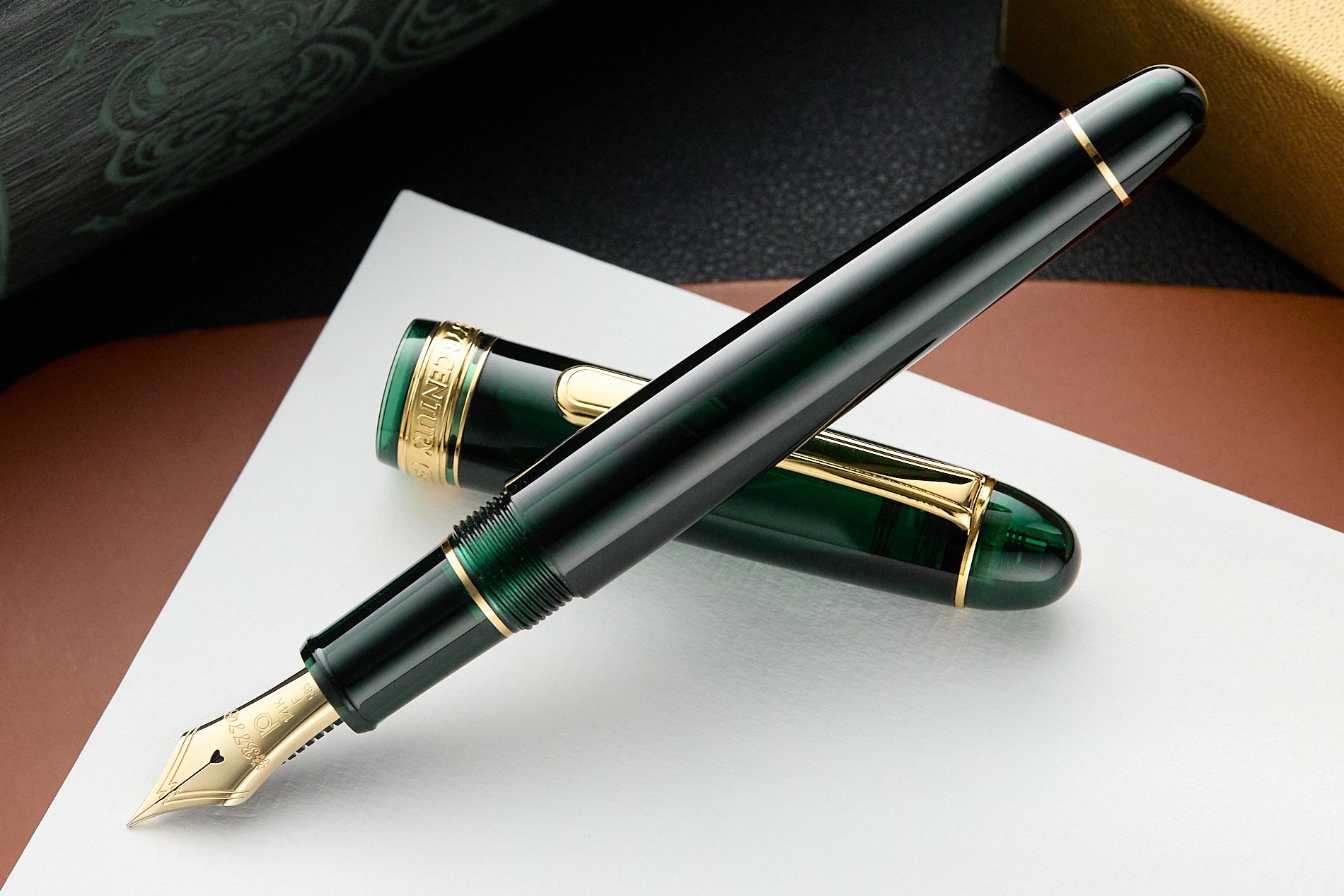 (Bottom Shelf) Platinum #3776 Century Fountain Pen - Laurel Green/Gold