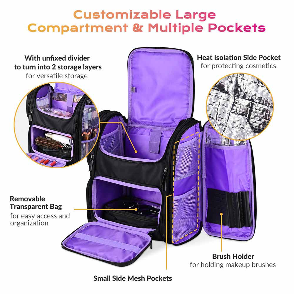 Byootique Pro Artist Makeup Barber Bag Backpack Travel Purple