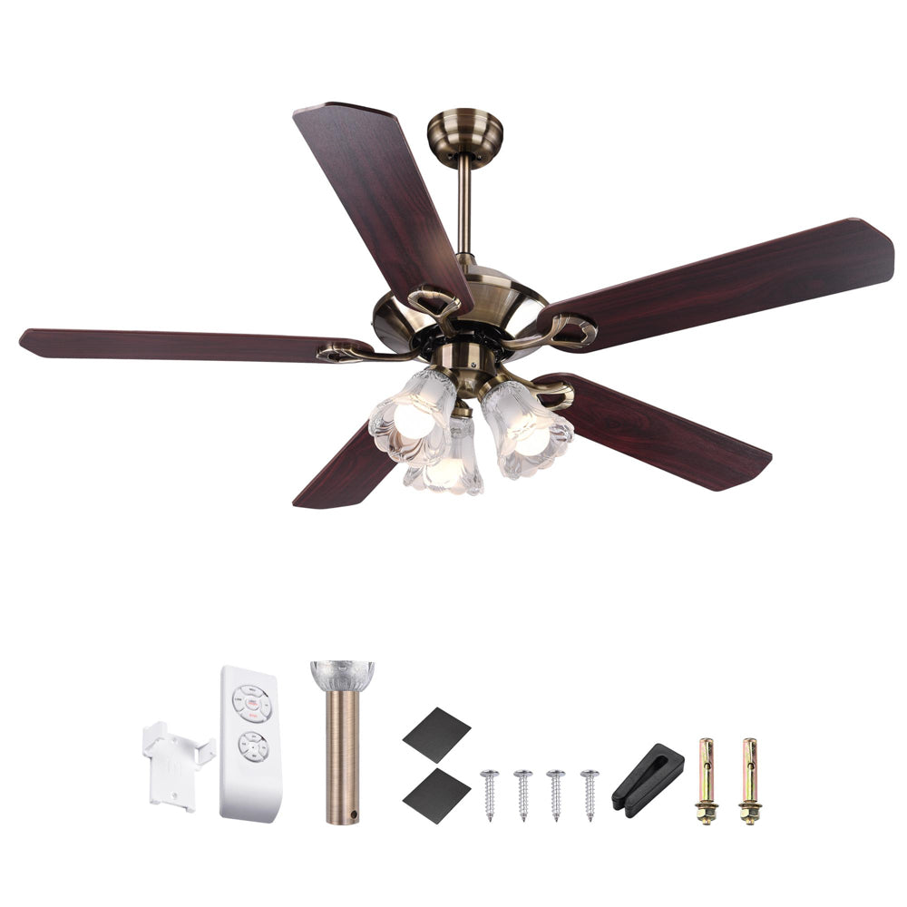 Yescom 51 Ceiling Fan w/ 3 Lights Remote Reversible 5-Blade Bronze