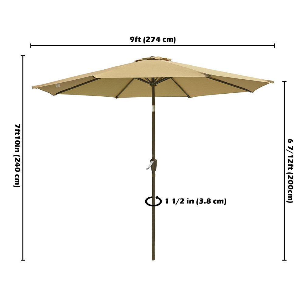 Yescom 9ft 8-Rib Patio Tilt Market Umbrella w/ 200gsm Canopy Tan