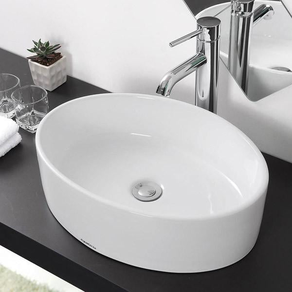 Aquaterior 19 Oval Bathroom Porcelain Sink w/ Drain