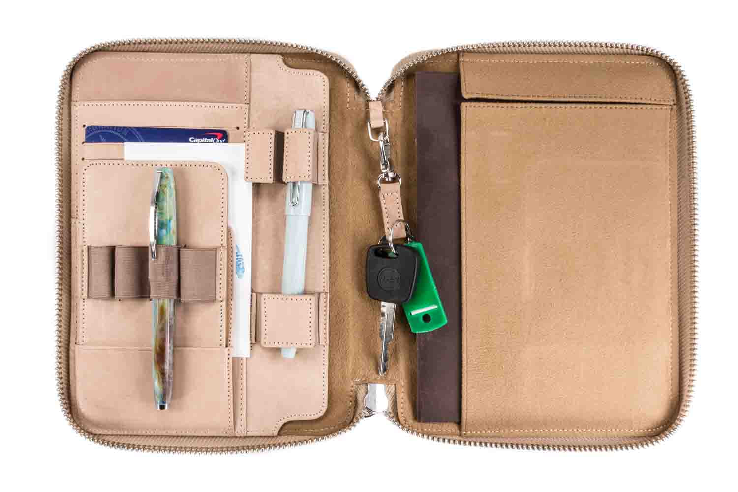 Galen Leather Zippered A5 Notebook Folio - Natural