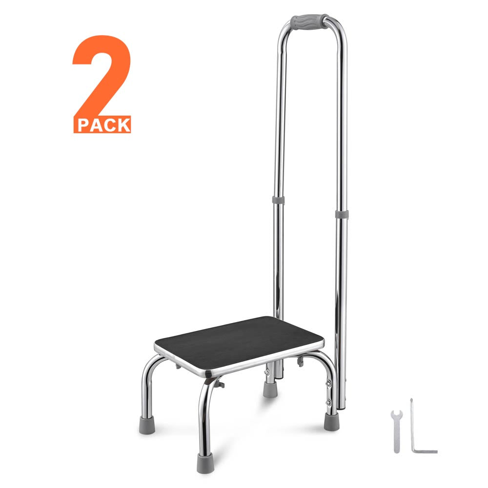 Yescom Medical Single Step Stool Footstool Chrome Steel w/ Handrail