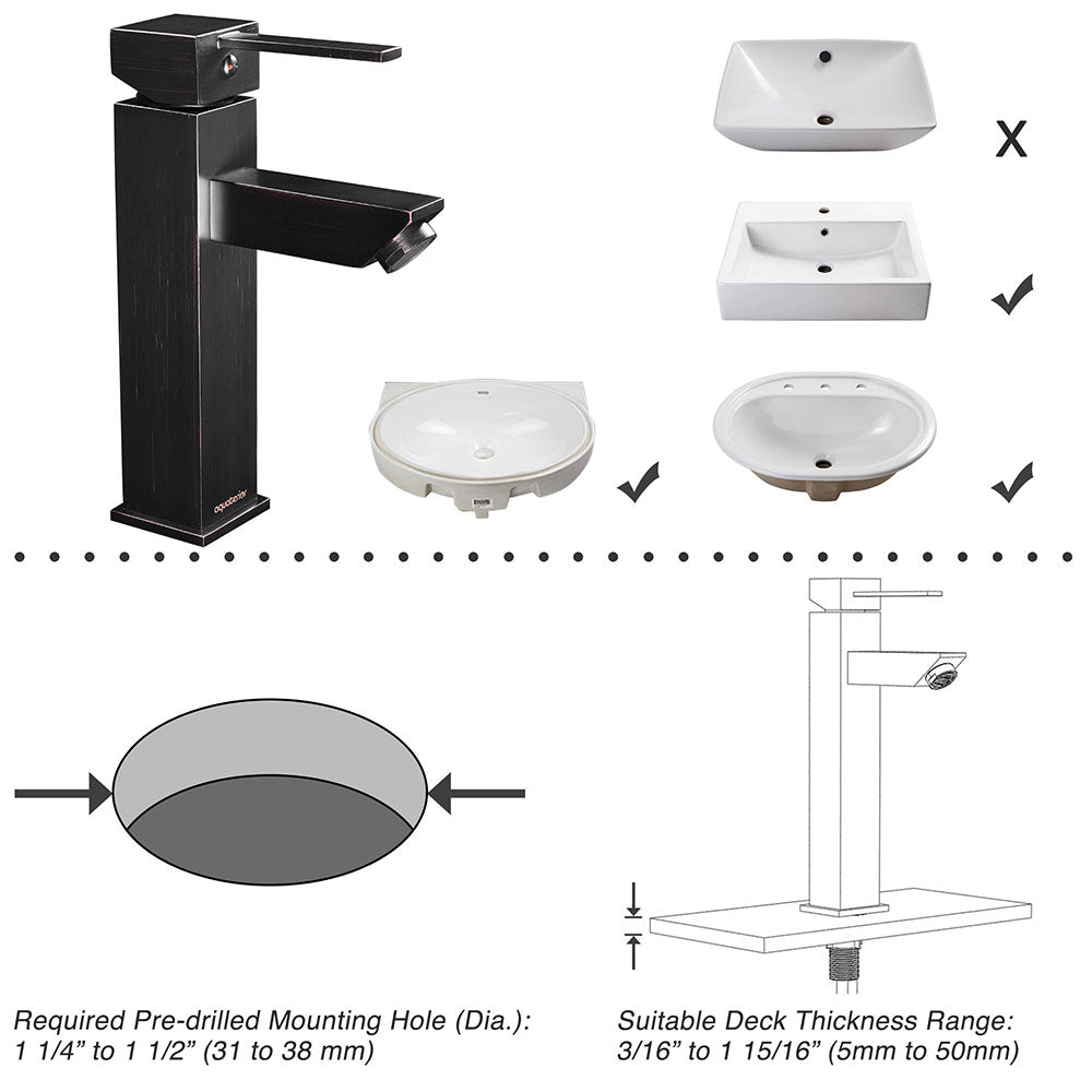 Aquaterior Bathroom Faucet Single Hole 1-Handle Cold & Hot 8H