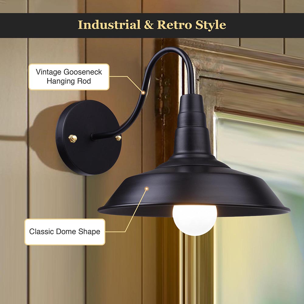 Yescom 10 in Industrial Black Wall Sconce Wall Light 1 Light