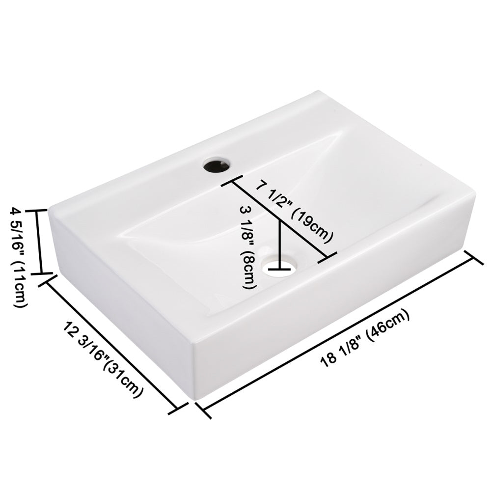 Yescom Porcelain Bathroom Sink w/ Drain Rectangular 18x12