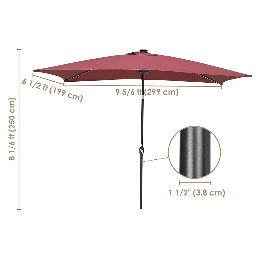 Yescom Rectangular Patio Umbrella with Solar Lights 10x6.5 ft 6-Rib