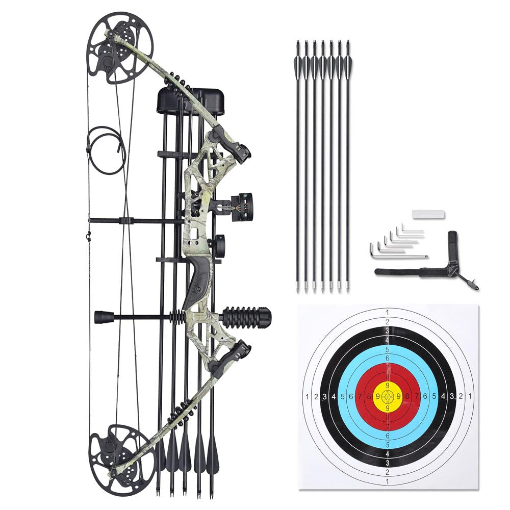 Yescom Left Hand Compound Bow Kit 12 Carbon Arrows 20-70 lbs