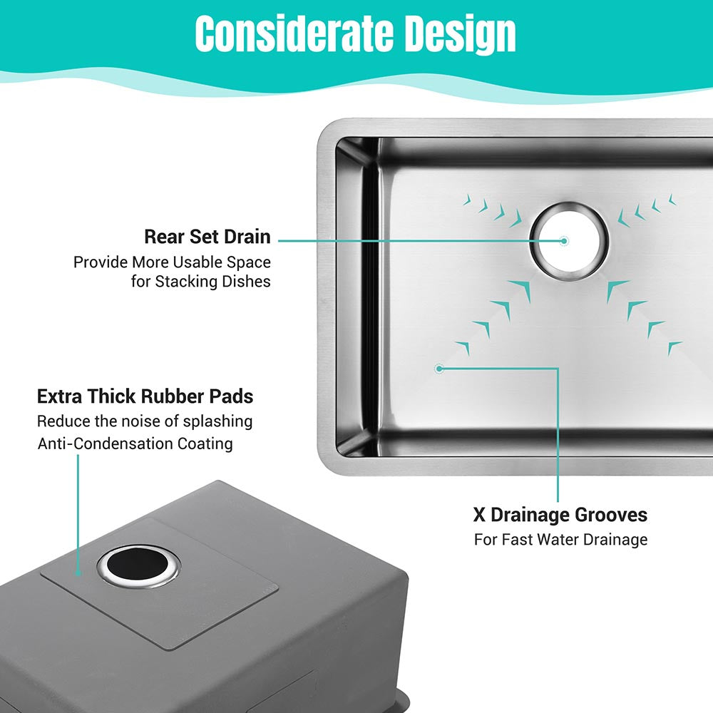 Aquaterior 25 Undermount Kitchen Sink Stainless Steel