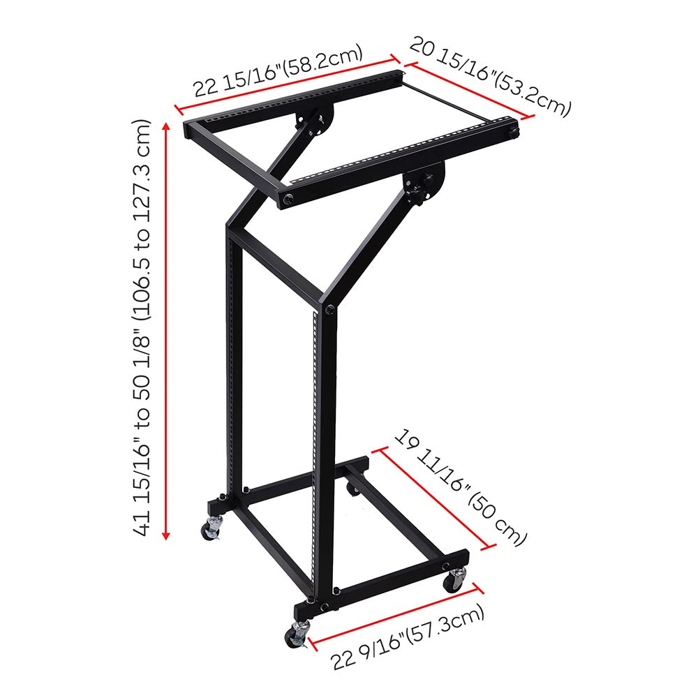 Yescom 19in 12U Space Rolling Audio Mixer Stand Cart Rack Mount