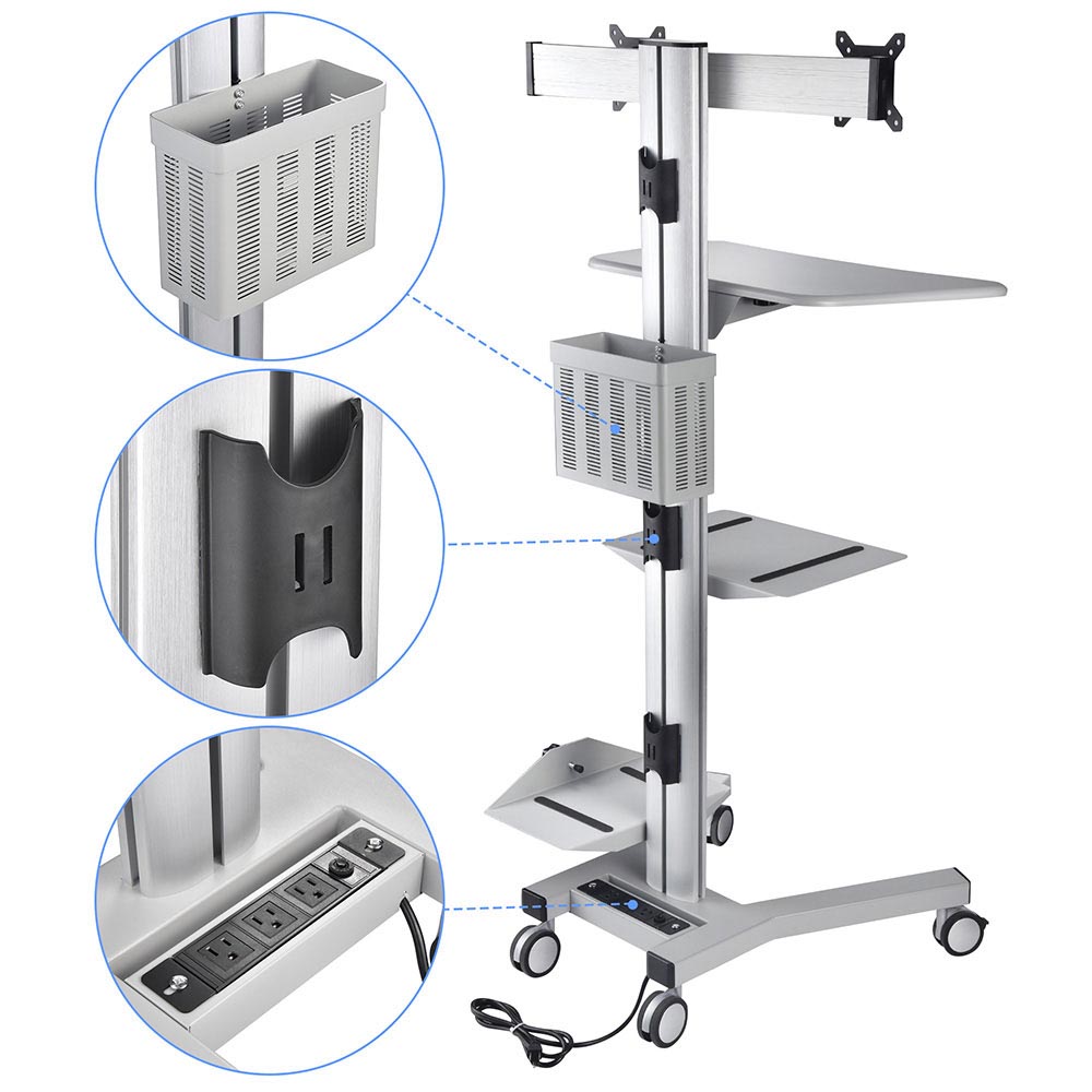 Yescom PC Computer Cart Workstation with Power Strip 2-Monitor