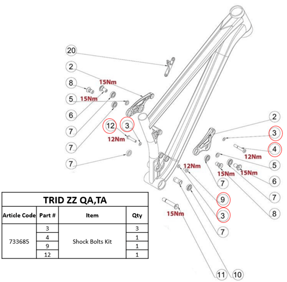 Shock Bolts Kit for Trid ZZ (QA - TA)